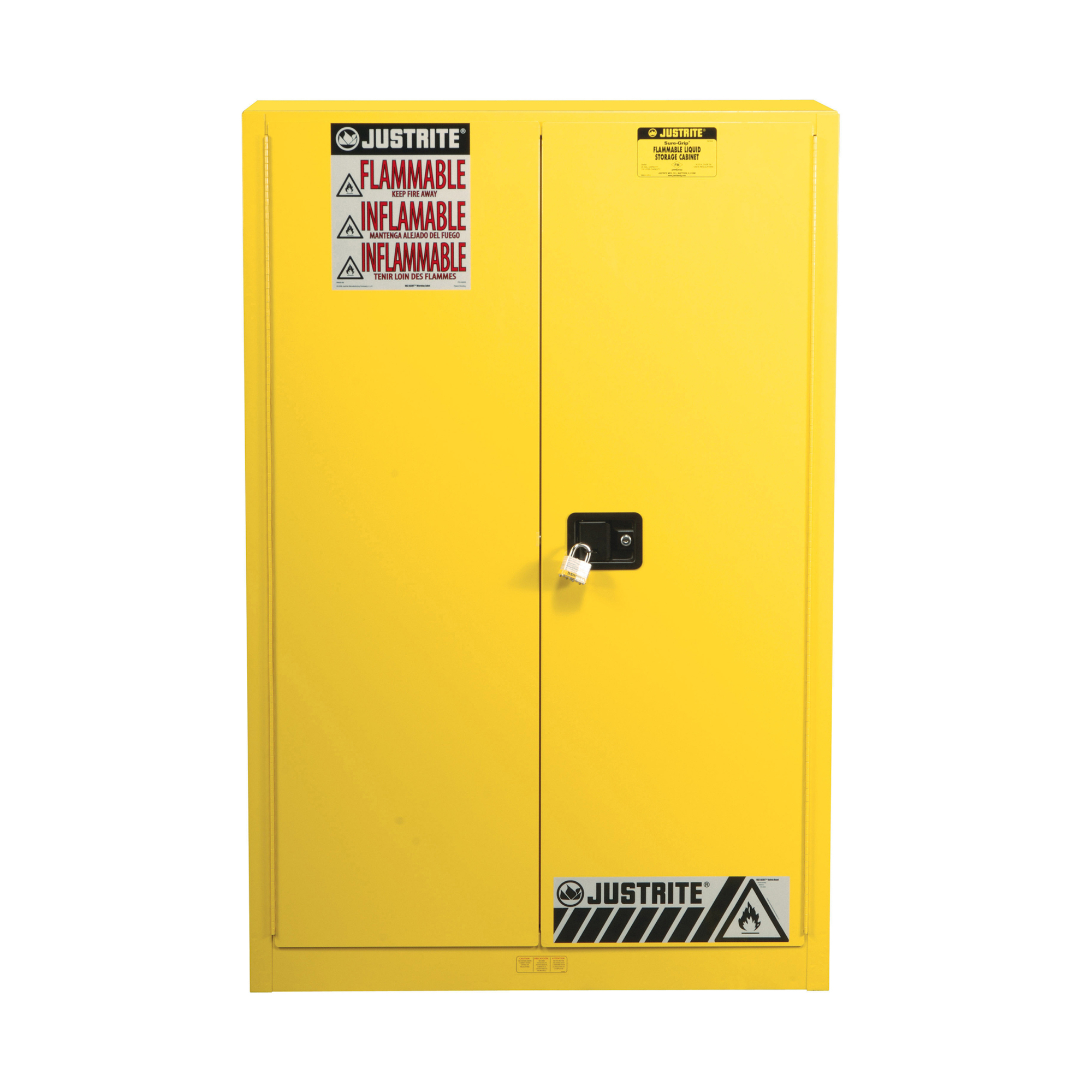 Justrite Paint Safety Cabinet — 60 Gallon, 5 Shelves, 2 Manual-Close Doors, Double-Wall Steel, Yellow, Model# 894510